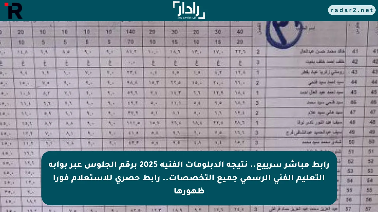 رابط مباشر سرييع.. نتيجة الدبلومات الفنية 2025 برقم الجلوس عبر بوابة التعليم الفني الرسمي جميع التخصصات.. رابط حصري للاستعلام فورا الظهور